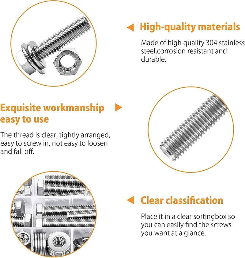 درافل طقم صواميل وبراغي من الفولاذ المقاوم للصدأ من دورافيل، مكون من 15 قطعة، مع مفتاح ربط مزدوج. - Image 3